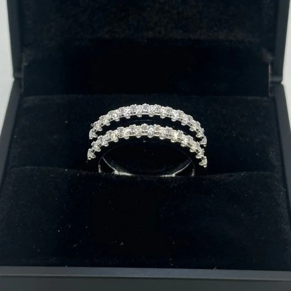 Moissanite Diamond Ring Enhancer Double Row Wedding Band Brilliant GRA Size 10